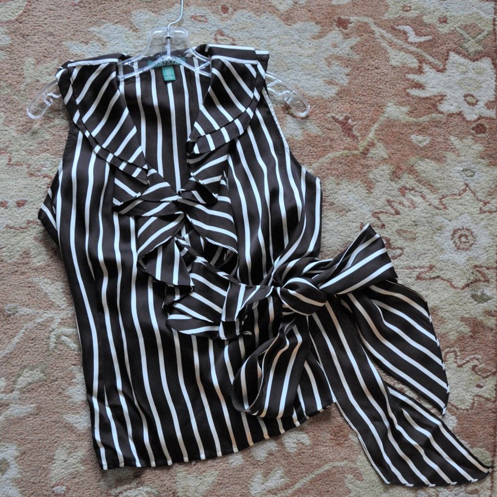 LAUREN Ralph Lauren Silky Striped Wrap Sleeveless  RuffleTop